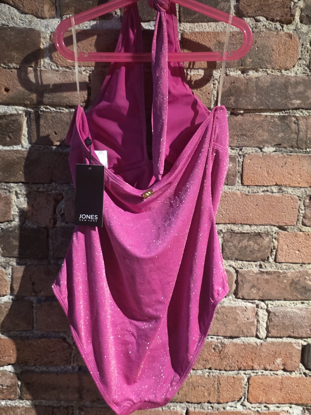 Jones New York Shimmery Hot Pink Halter Bodysuit - Picture 2 of 2